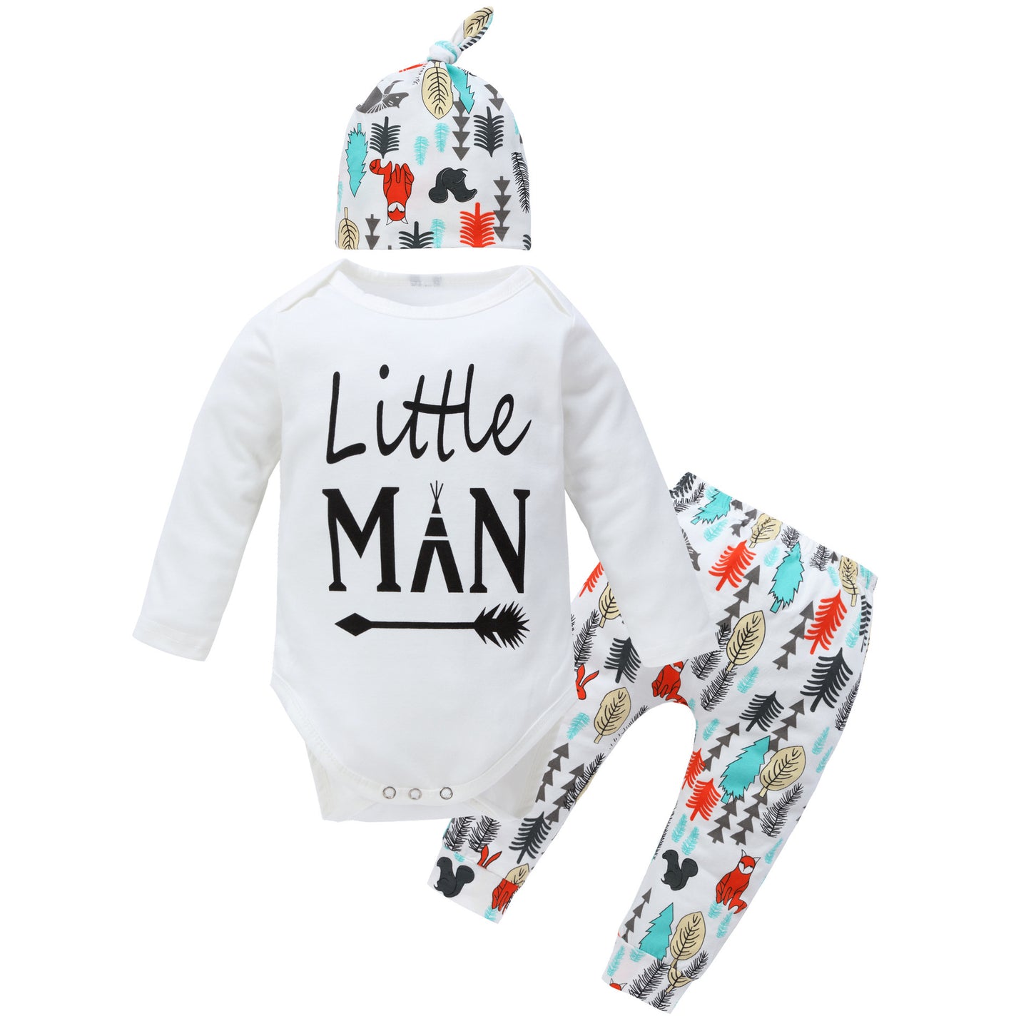 Children's baby clothes + trousers + hat three-piece children's suit large forest printing